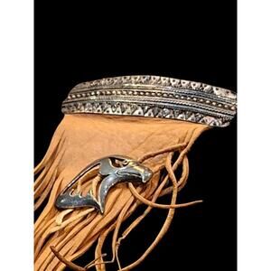Vintage Bald Eagle Sterling Silver 925 Accented Leather Hair Clip Native Ame